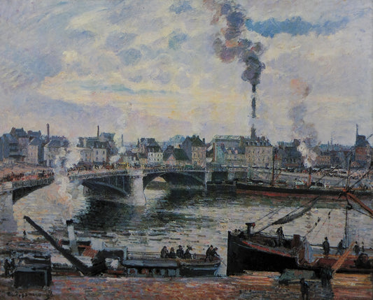 Reproduction du tableau « Le Pont Boieldieu et le faubourg Saint-Sever à Rouen - Camille Pissarro » par Alpha Reproduction en peinture à l’huile