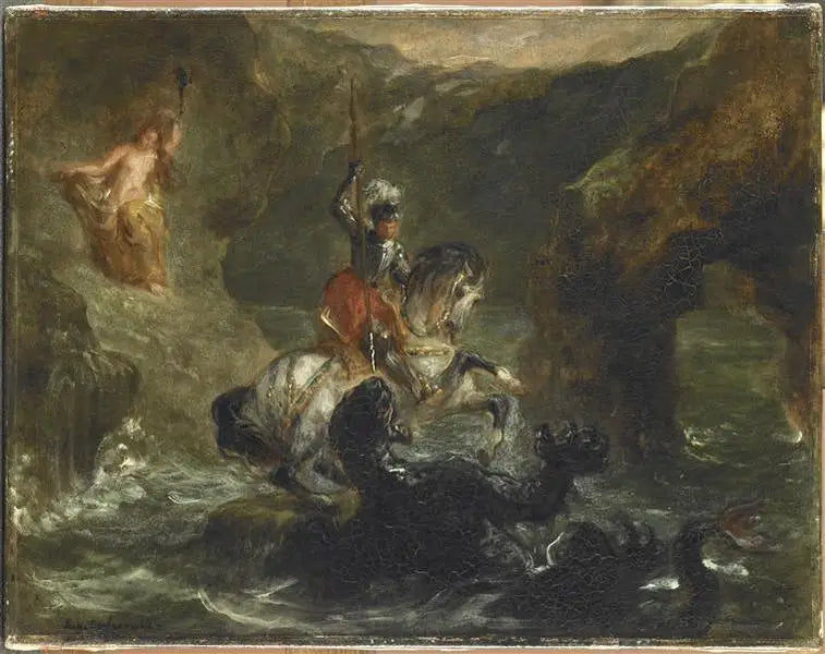 Reproduction du tableau « Saint Georges combattant le dragon - Eugène Delacroix » par Alpha Reproduction en peinture à l’huile