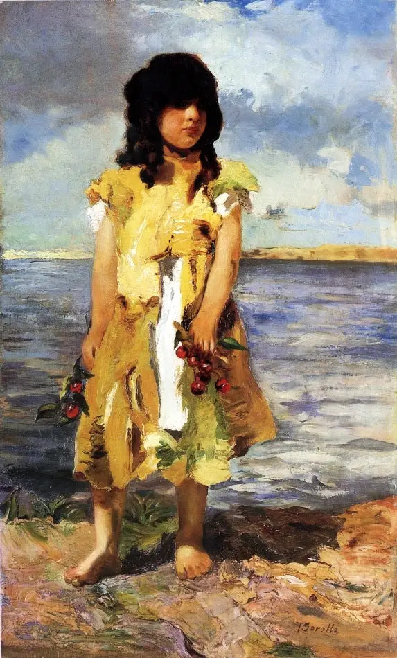Reproduction du tableau « Une petite gitane avec des cerises (Une fille sur la plage). - Joaquín Sorolla » par Alpha Reproduction en peinture à l’huile