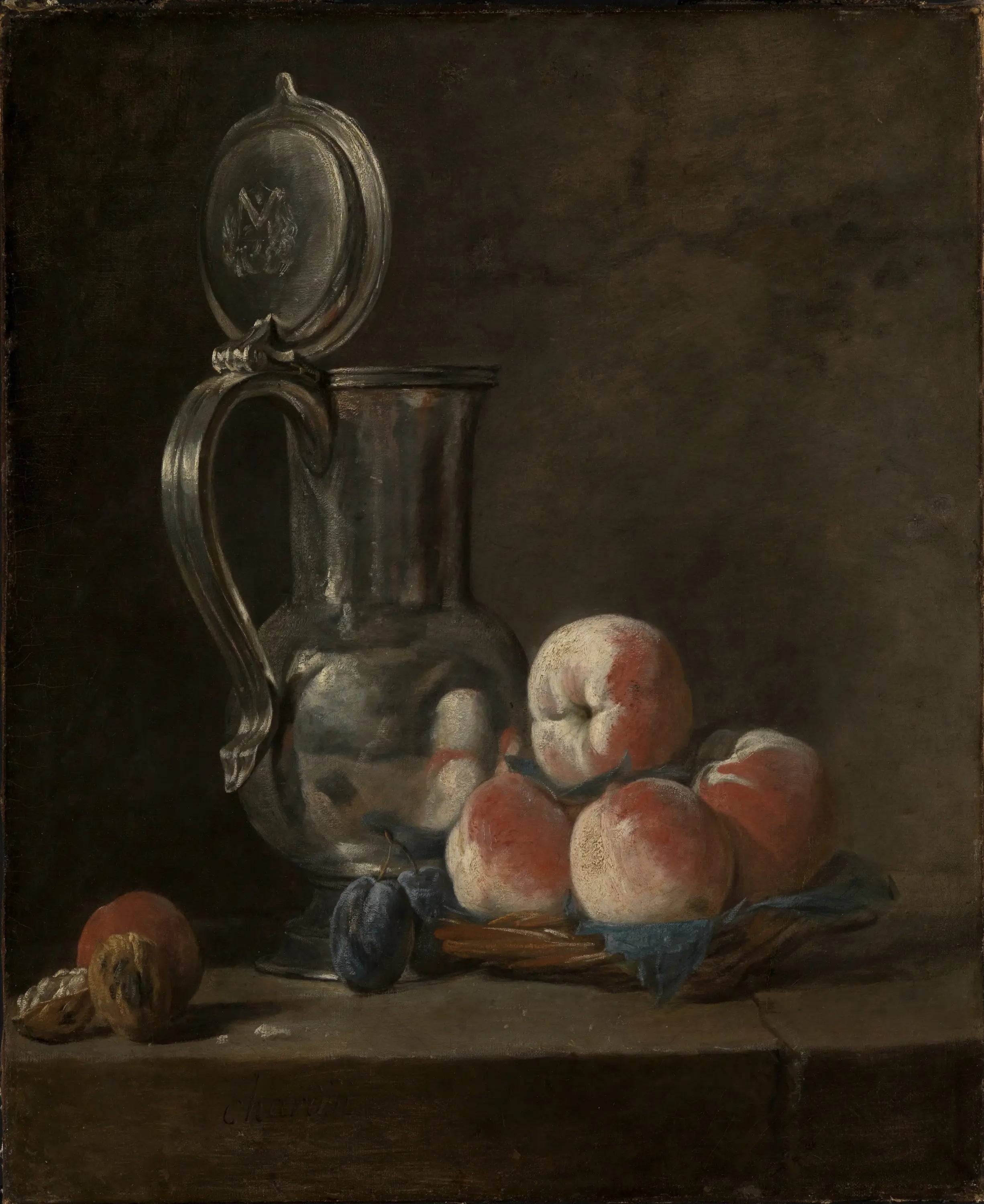 Nature morte avec pichet en fer-blanc et pêches - Jean Siméon Chardin - Alpha Reproduction