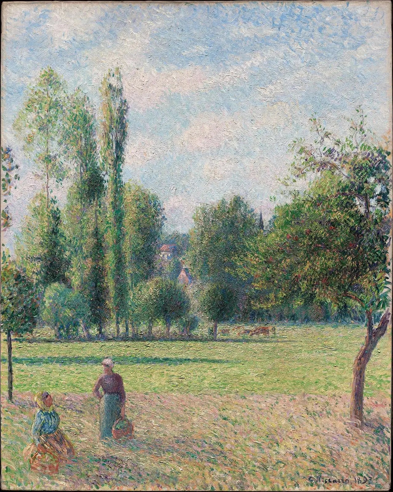 Reproduction du tableau « Deux femmes dans le pré à Éragny - Camille Pissarro » par Alpha Reproduction en peinture à l’huile
