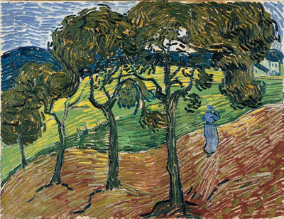 Reproduction du tableau « Paysage avec arbres et personnages - Vincent van Gogh » par Alpha Reproduction en peinture à l’huile