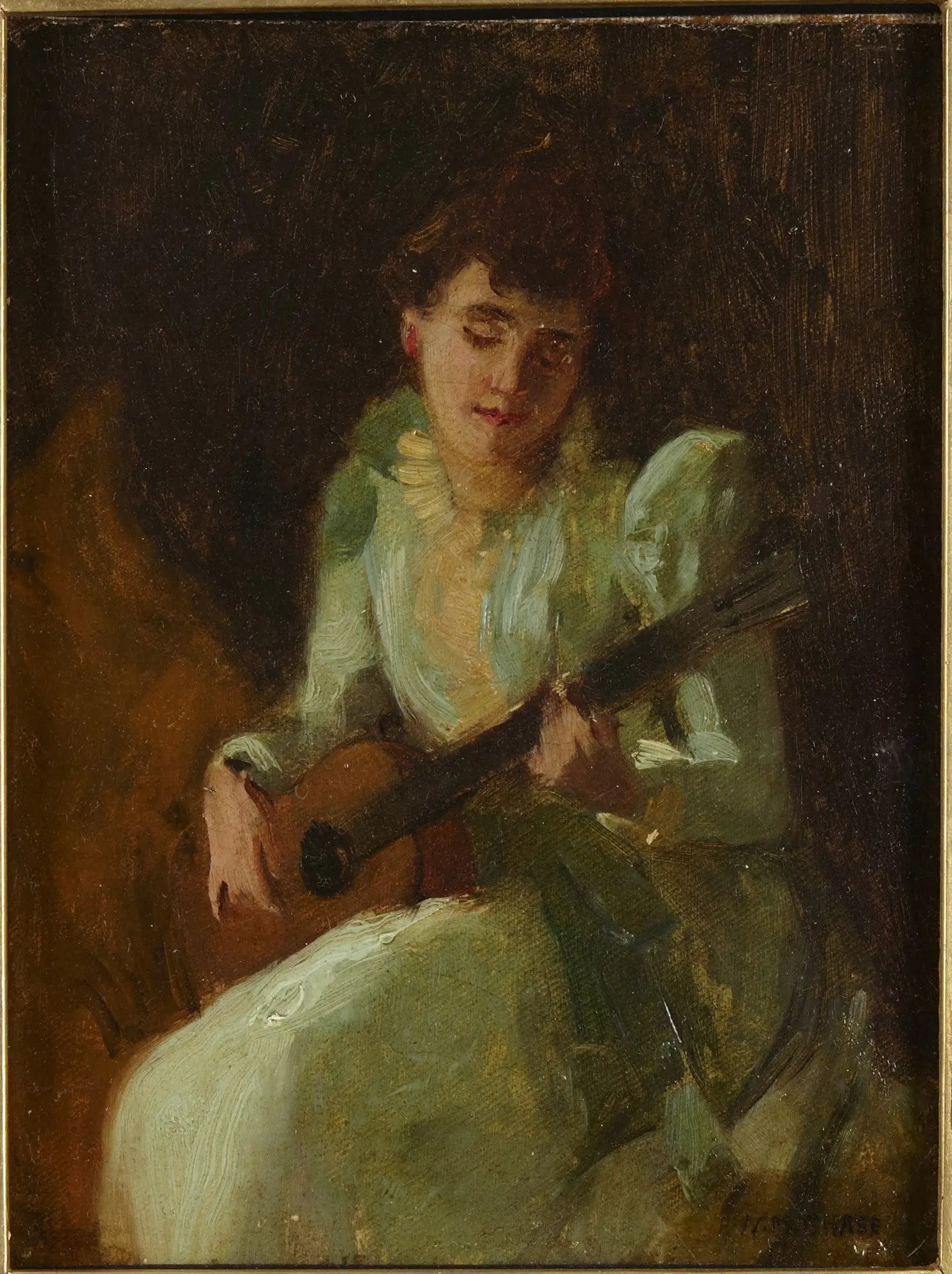 Dame jouant de la guitare - William Merritt Chase - Alpha Reproduction