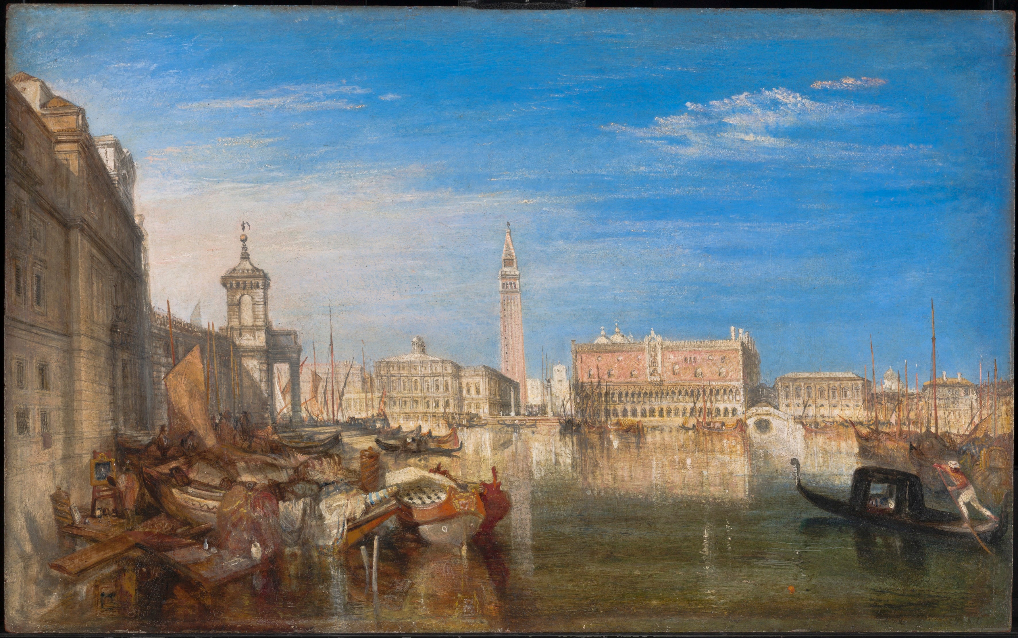 Reproduction du tableau « Le pont des soupirs, le palais des doges et la douane, Venise. Canaletto peignant - J. M. W. Turner » par Alpha Reproduction en peinture à l’huile