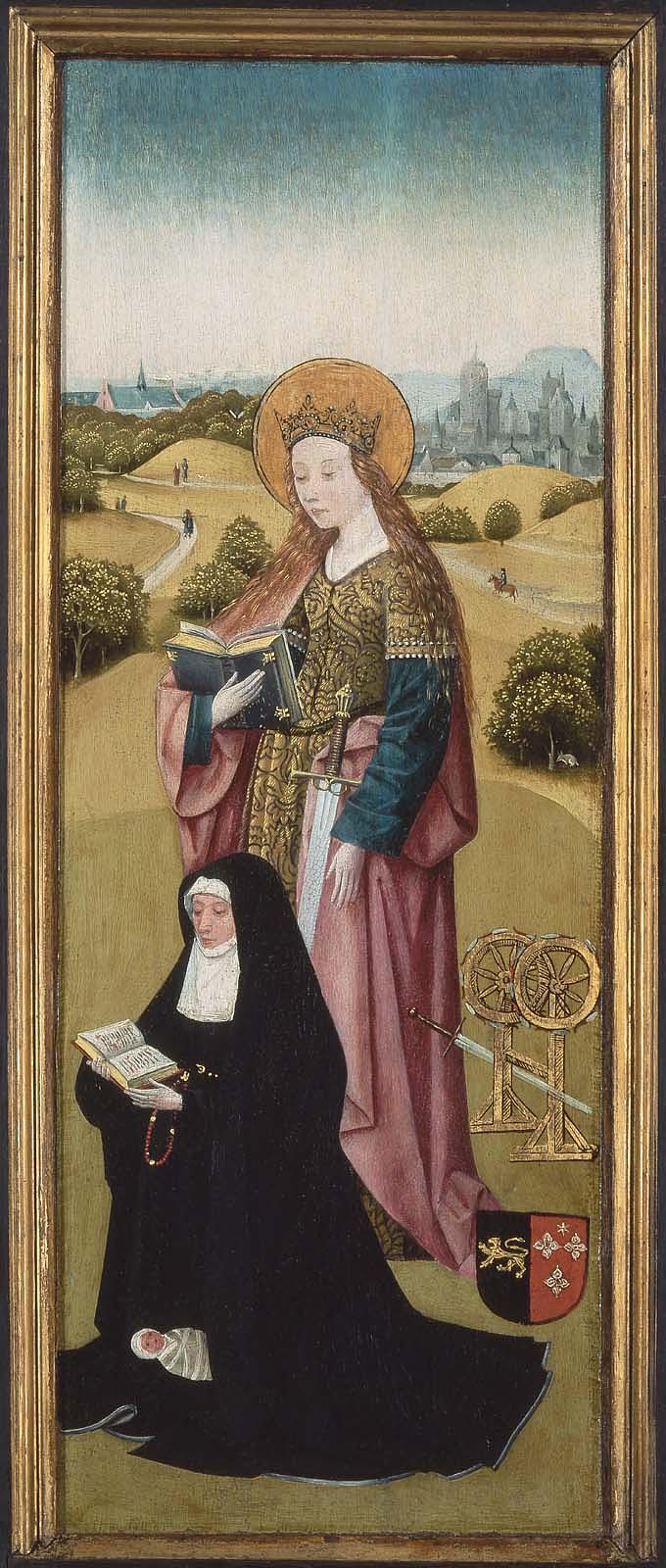 Heilwich van der Rullen et ses Filles avec Sainte Marie-Madeleine (face extérieure) ; Hendrixke van Langhel et son Enfant mort avec Sainte Catherine (face intérieure) - Hieronymus Bosch