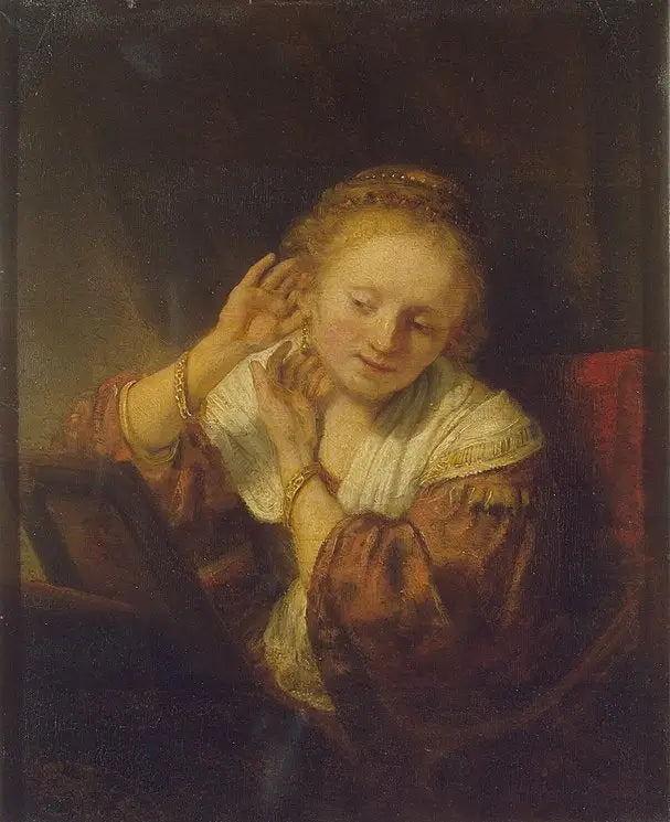 Reproduction du tableau « Jeune Fille aux boucles d'oreilles - Rembrandt » par Alpha Reproduction en peinture à l’huile