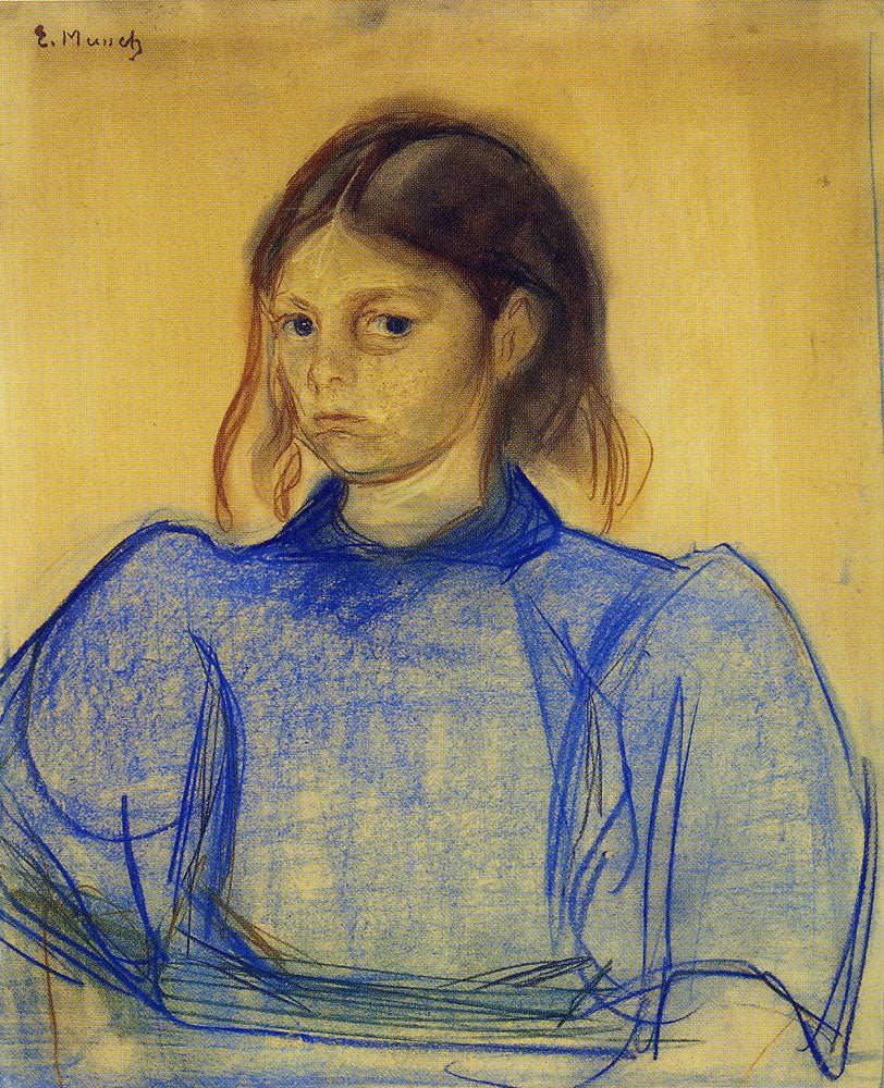 Reproduction du tableau « Jeune Femme en bleu - Edvard Munch » par Alpha Reproduction en peinture à l’huile