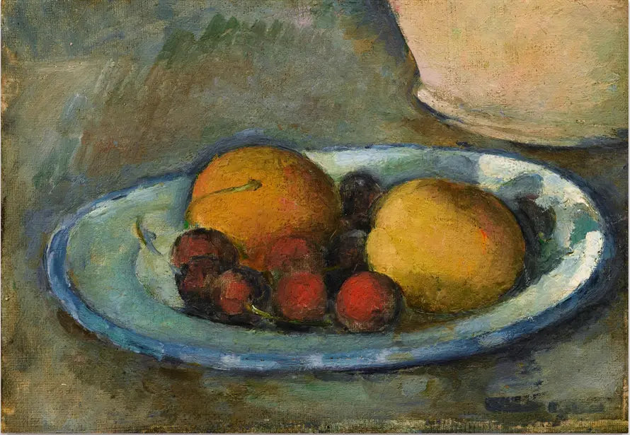 Reproduction du tableau « Abricots et cerises sur une assiette - Paul Cézanne » par Alpha Reproduction en peinture à l’huile