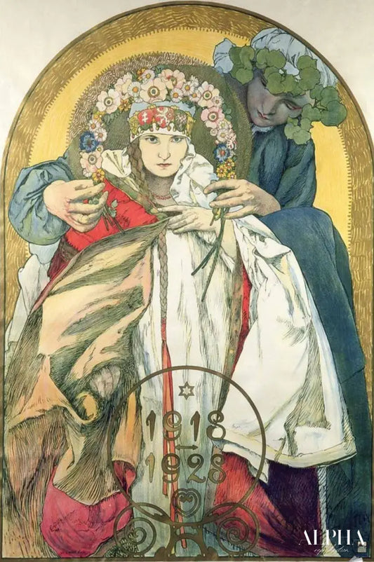 Affiche au dixième anniversaire de l'existence de la république tchécoslovaque - Mucha - Reproductions de tableaux et peintures haut de gamme