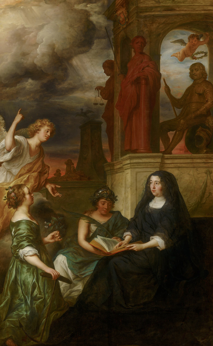 Allégorie à la mémoire de Frederik Hendrik, prince d'Orange, avec le portrait de sa veuve Amalia van Solms - Govert Flinck