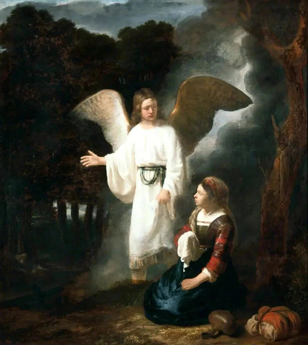 L’Ange apparaissant à Agar — école de Rembrandt, vers 1658–1659, Liverpool