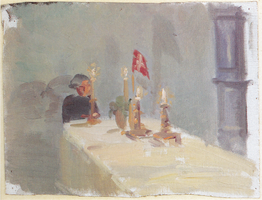 Anniversaire. Une femme au bout d'une table avec des bougies et un drapeau. - Anna Ancher