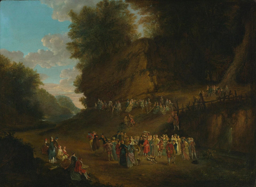 Fête rustique dans un paysage rocheux, peinture d’Antoine Watteau