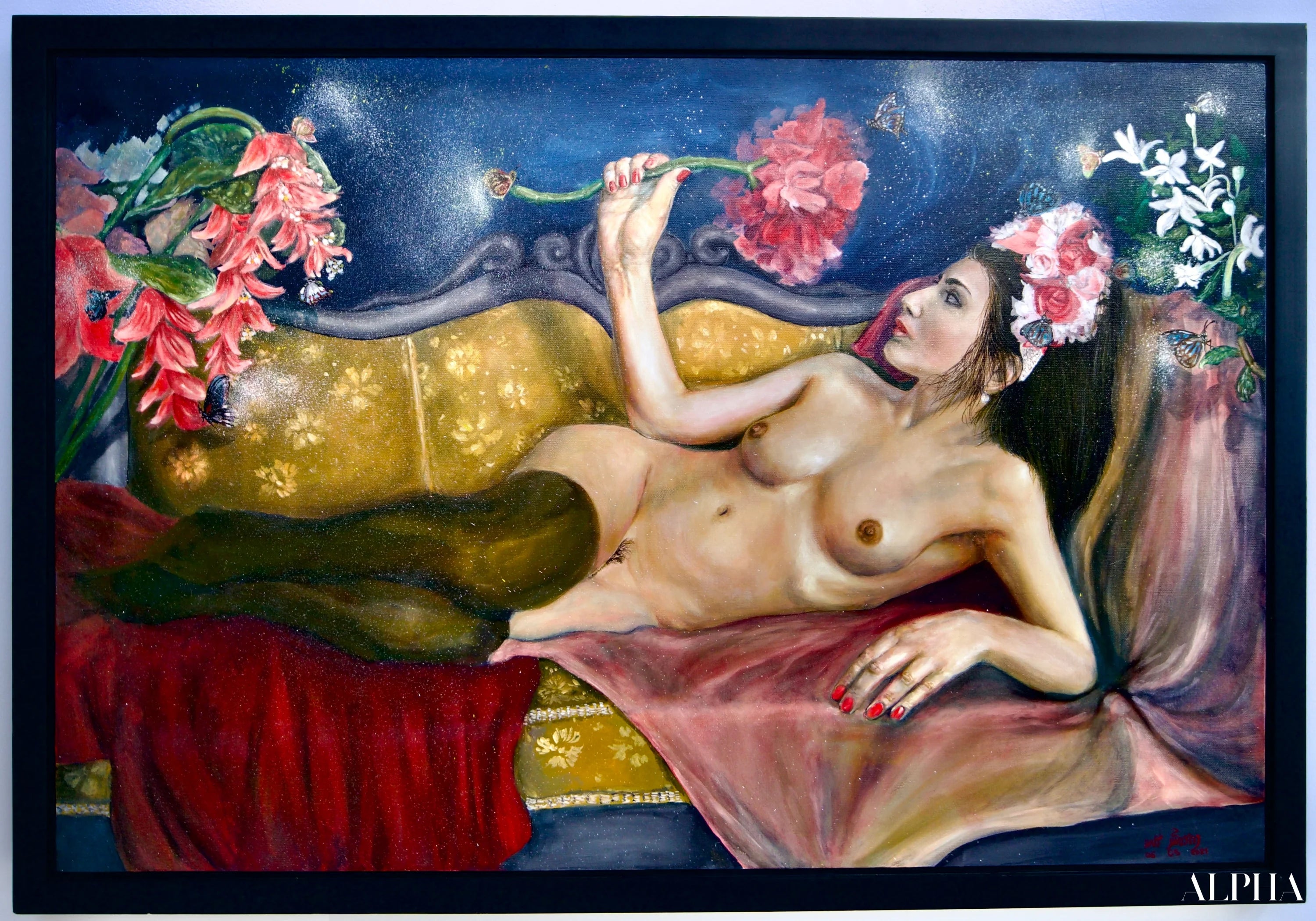 Appreciating a Flower - Potchara | 120 x 80 cm Reproductions de tableaux à la peinture à l’huile