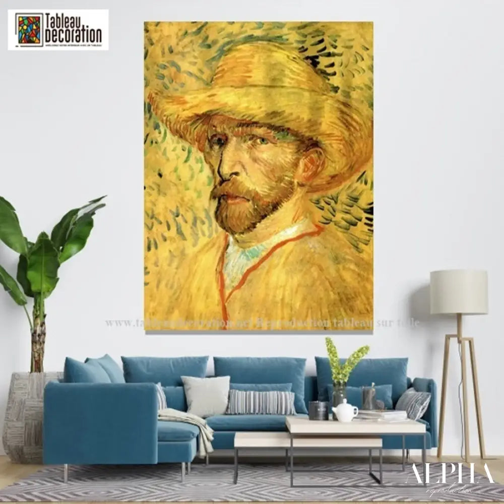 Autoportrait au chapeau de paille - Van Gogh - Reproductions de tableaux et peintures haut de gamme