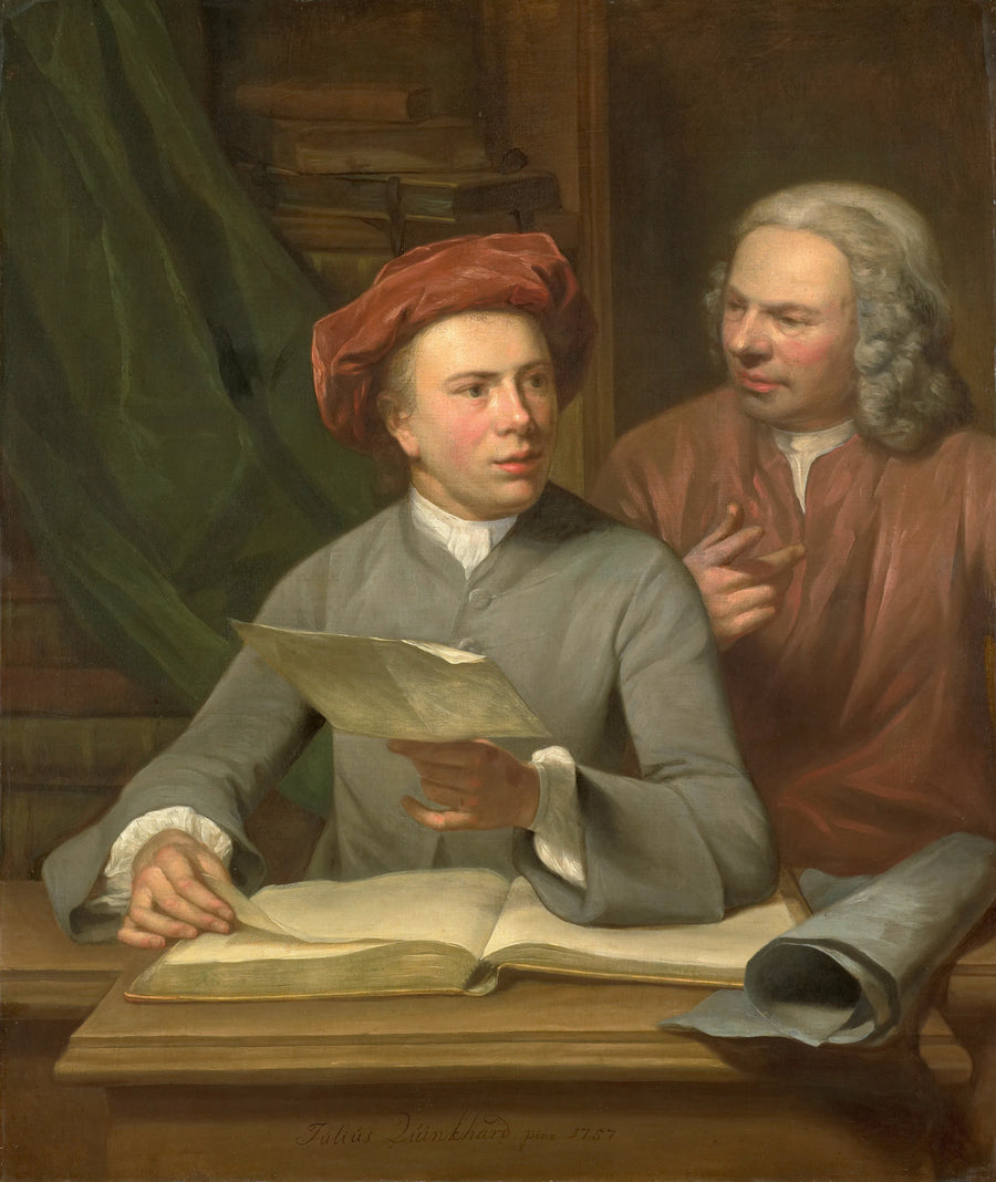 Autoportrait avec son père et professeur Jan Maurits Quinkhard debout à côté de lui - Julius Henricus Quinkhard