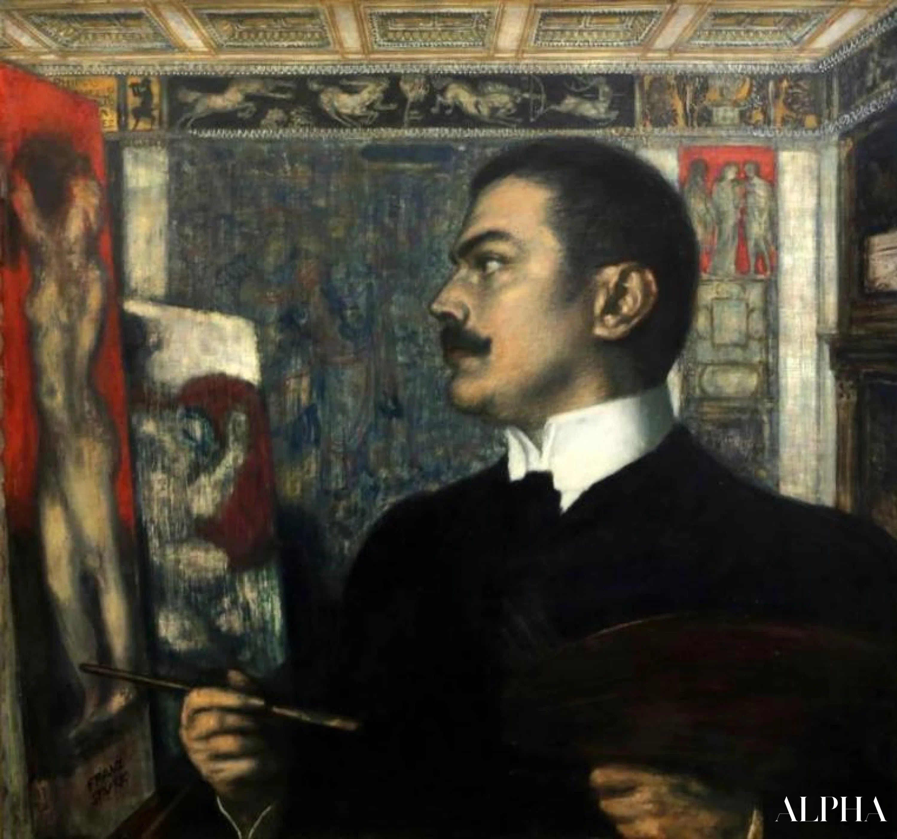 Reproduction du tableau « Autoportrait en studio - Franz Von Stuck » par Alpha Reproduction en peinture à l’huile