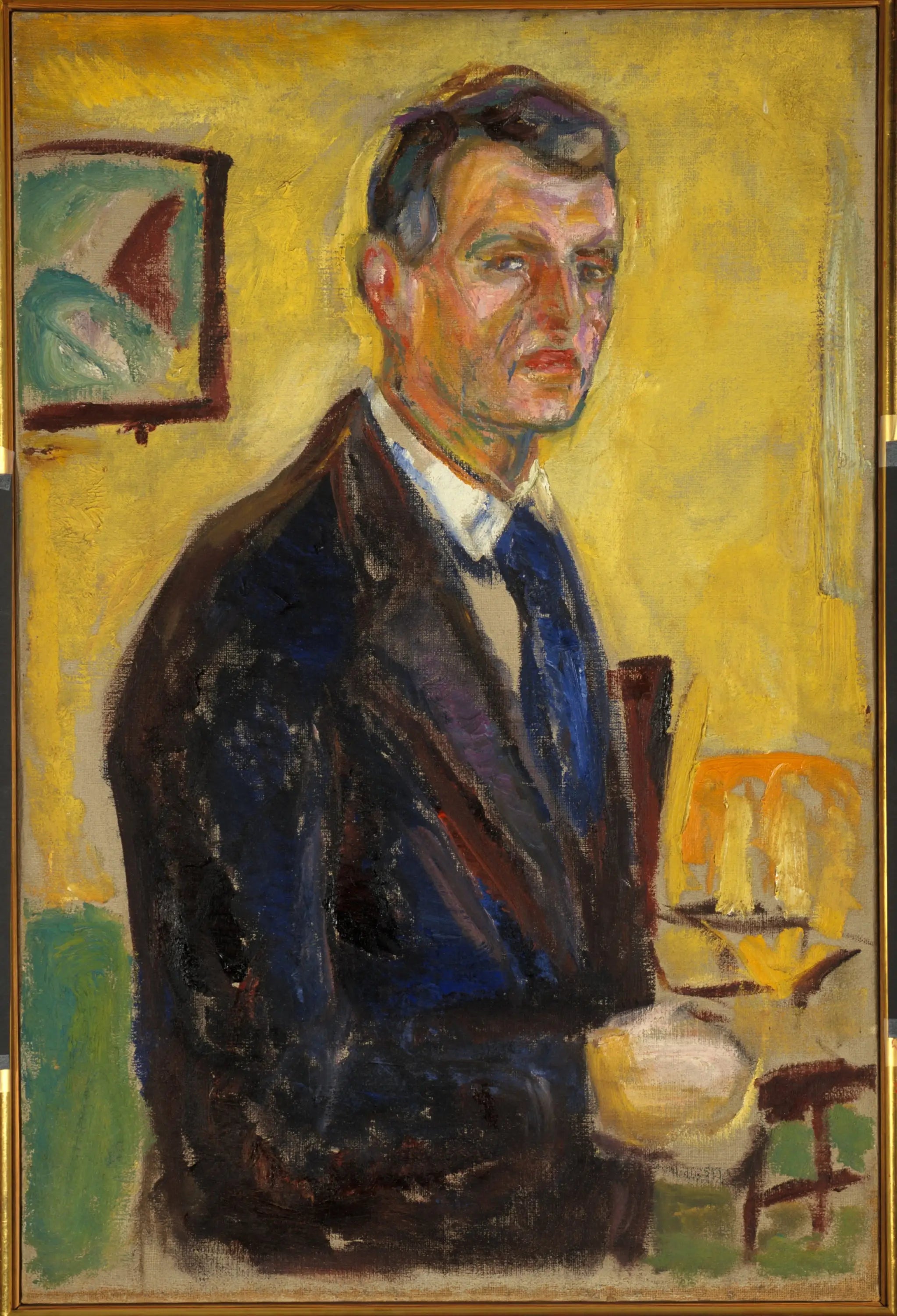 Autoportrait sur un fond jaune - Edvard Munch image 1 reproduction artisanale de tableau