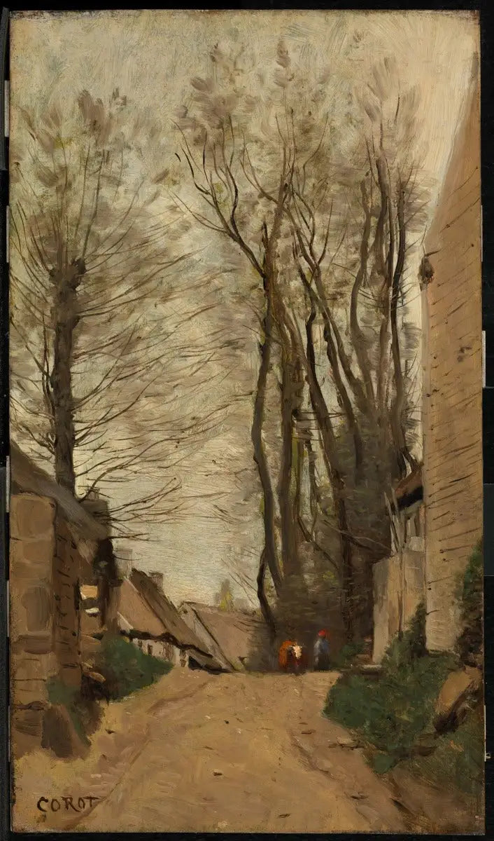 Auvers - Une rue descendante - Jean-Baptiste Camille Corot image 1 copie de tableau peinte à la main