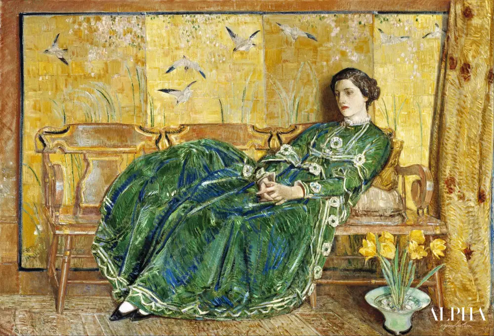 Avril : (La robe verte) - Childe Hassam - Reproductions de tableaux et peintures haut de gamme