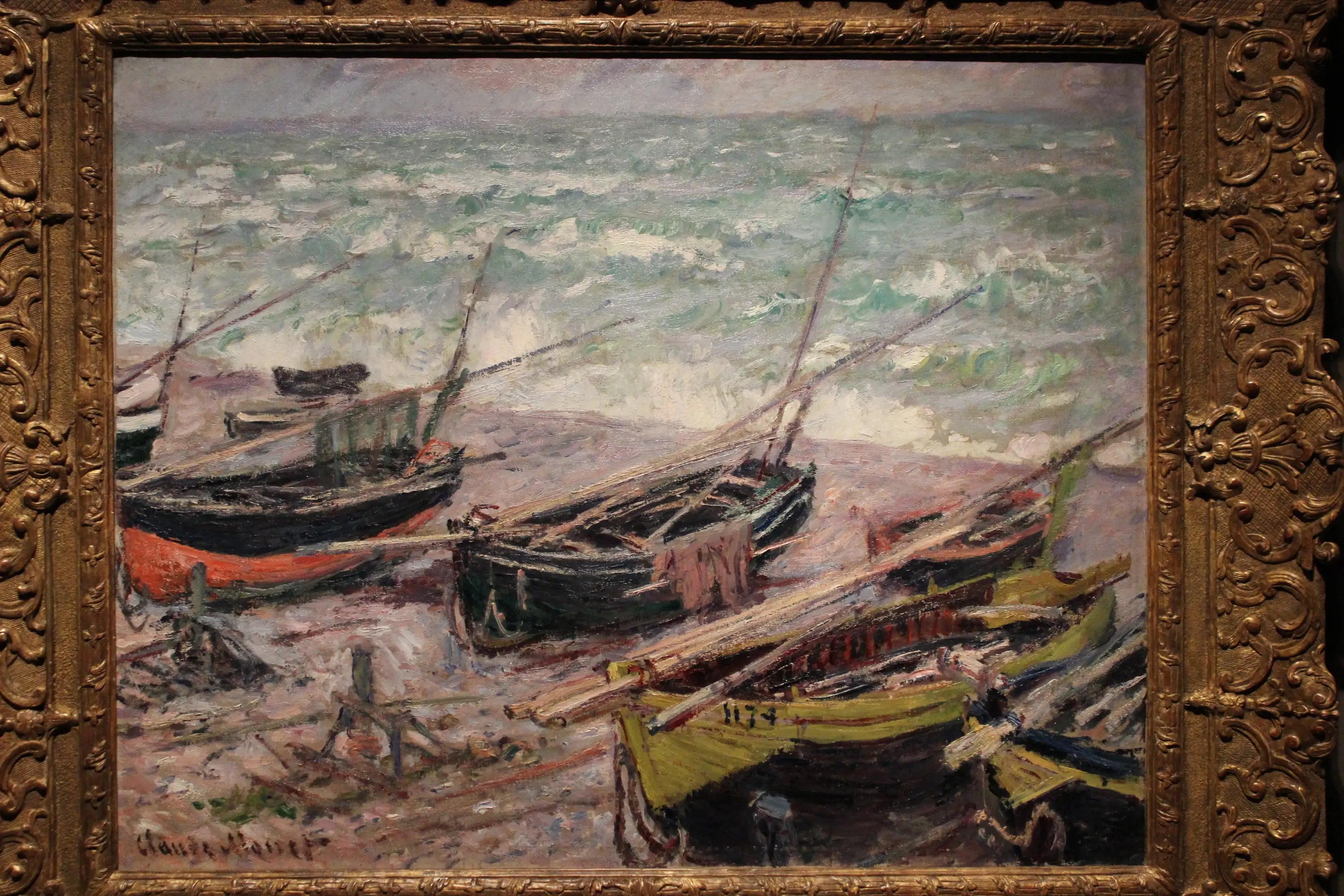 Reproduction du tableau « Barques de pêche à Étretat - Claude Monet » par Alpha Reproduction en peinture à l’huile