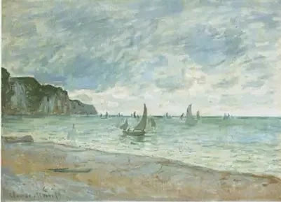 Barques de pêche devant la plage et les falaises de Pourville W786 par Claude Monet