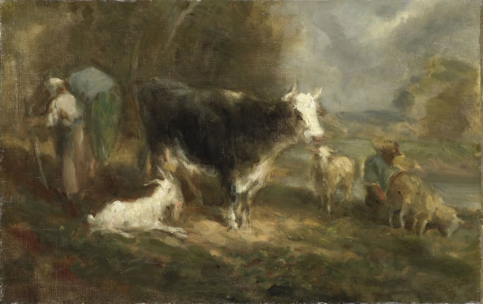 Basse-cour avec le bétail - Eugène Fromentin image 1 copie de tableau peinte à la main