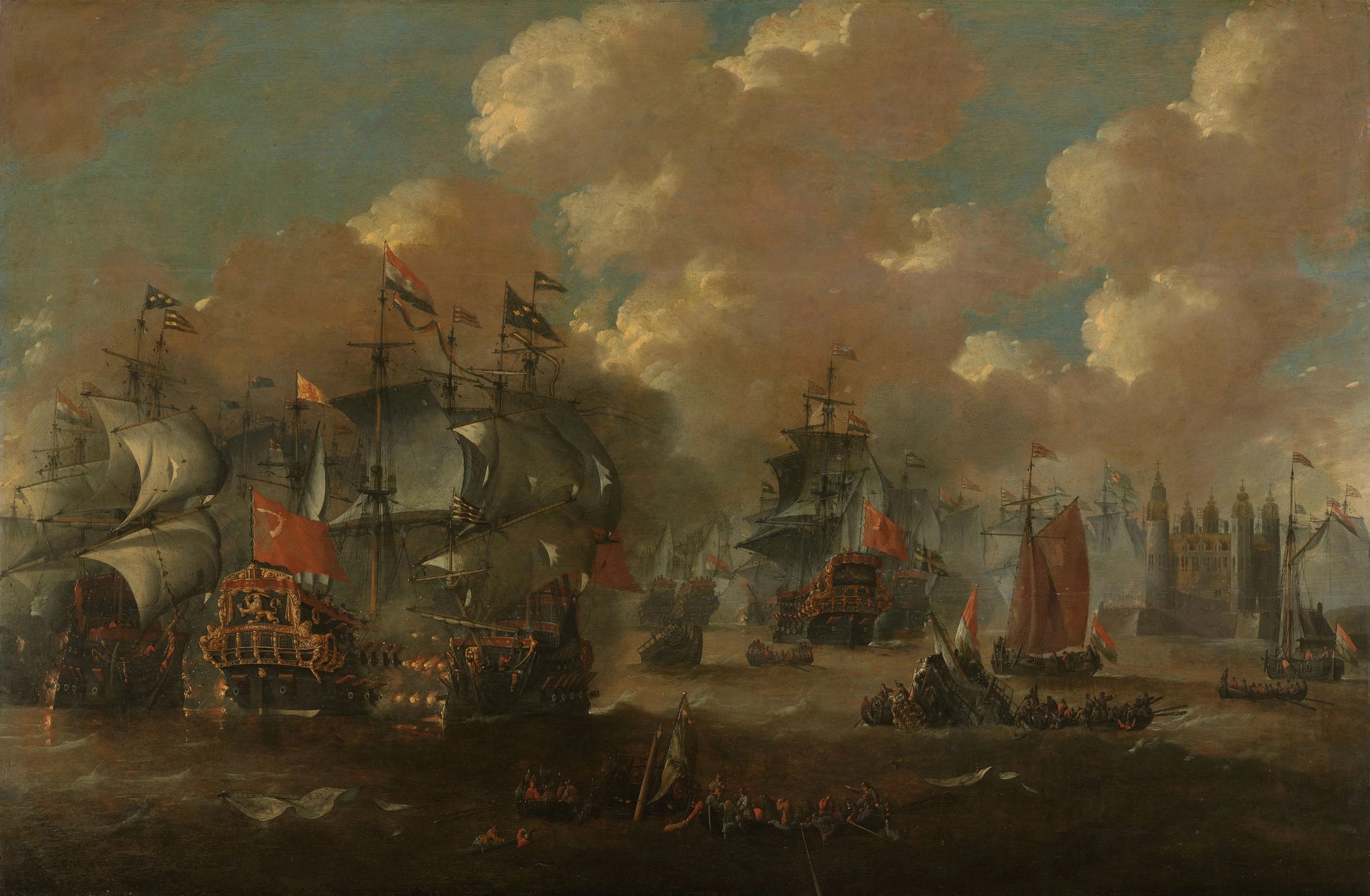 Bataille navale à Elseneur dans le Sound entre les flottes hollandaise et suédoise, le 8 novembre 1658 - Artiste inconnu du Rijksmuseum