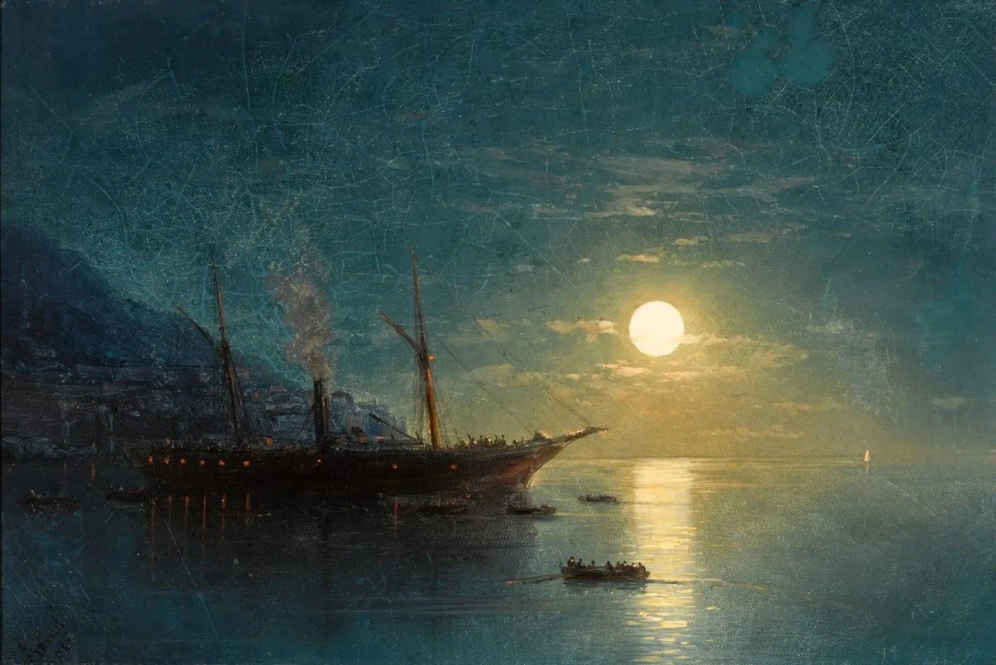 Bateau à vapeur par une nuit de clair de lune - Ivan Aïvazovski image 1 reproduction d’œuvre d’art à l’huile