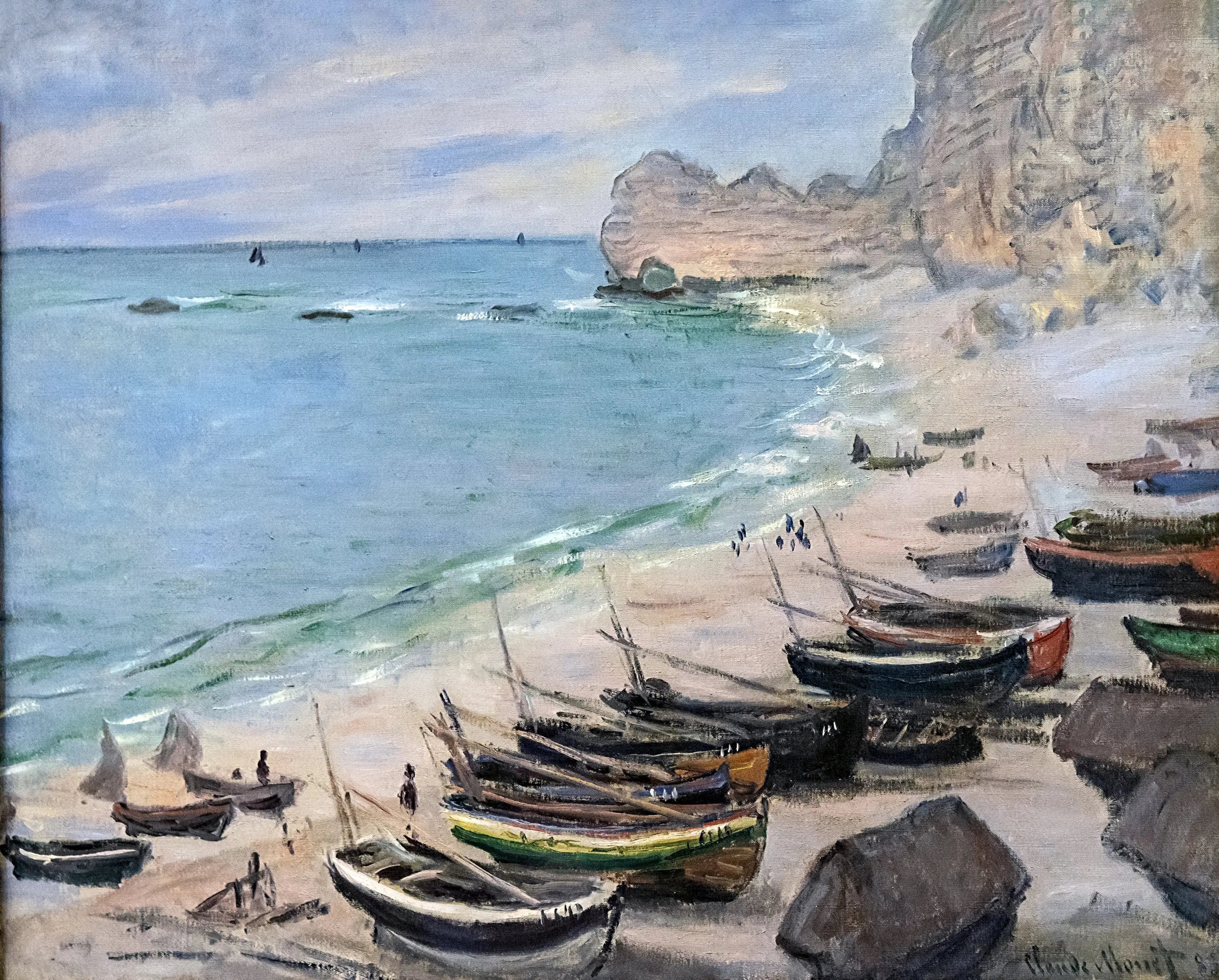 Reproduction du tableau « Bateaux sur la plage à Étretat - Claude Monet » par Alpha Reproduction en peinture à l’huile