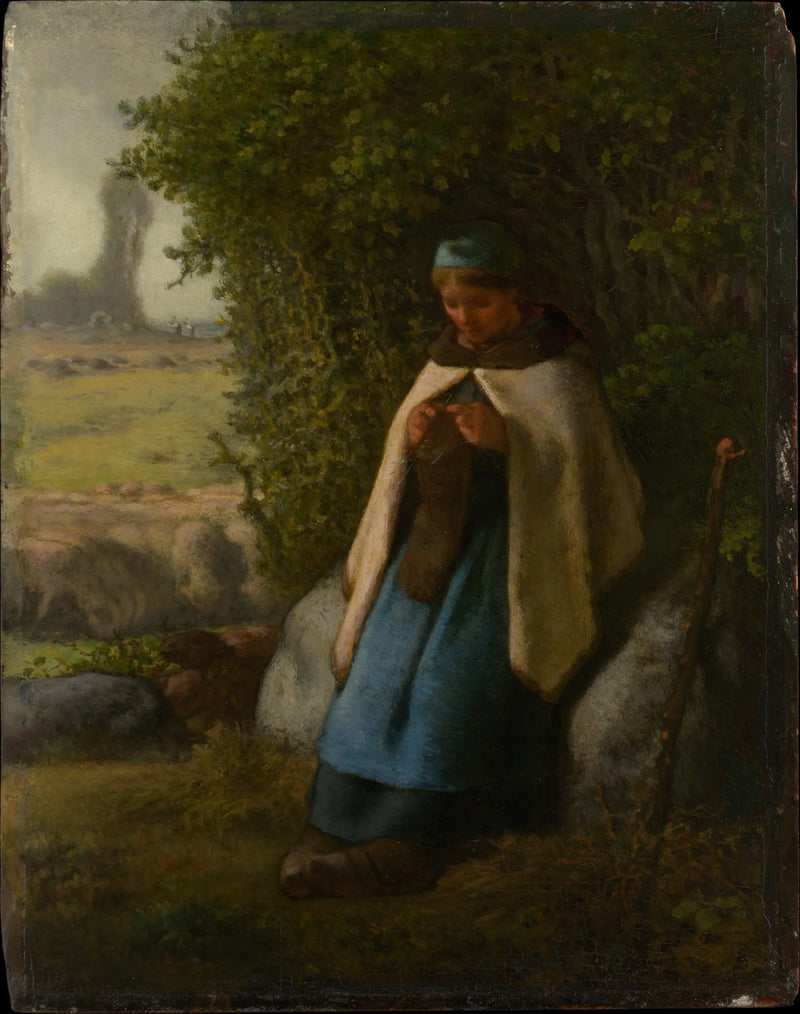 Bergère جالسة على صخرة - Jean-François Millet