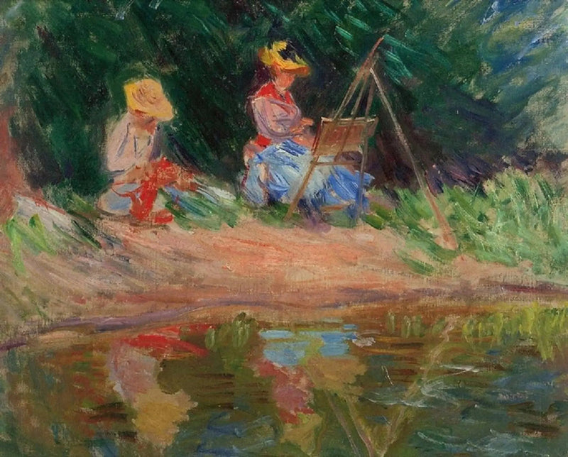 بلانش مونيه ترسم مع أختها سوزان على ضفة الماء - كلود مونيه