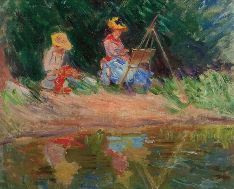 بلانش مونيه ترسم مع أختها سوزان على ضفة الماء - كلود مونيه