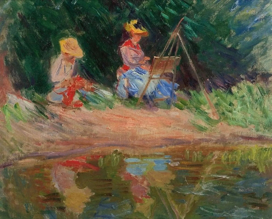 بلانش مونيه ترسم مع أختها سوزان على ضفة الماء - كلود مونيه