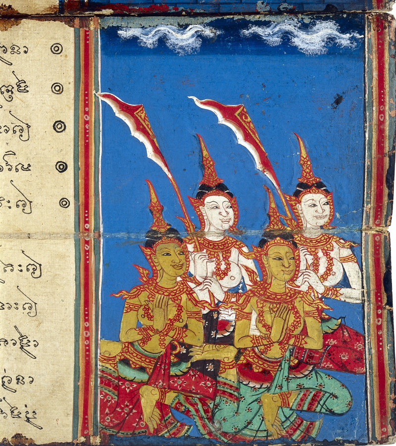 Bodhisattva au ciel accompagné d'anges - Artiste thaïlandais anonyme
