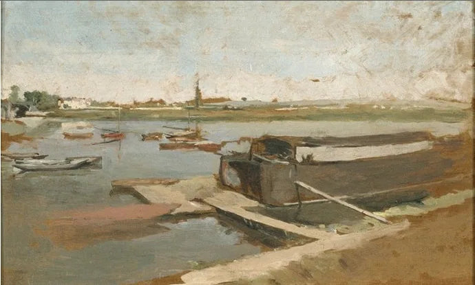 Bords de la Seine à Poissy - Ernest Meissonier image 1 reproduction de peinture à l’huile