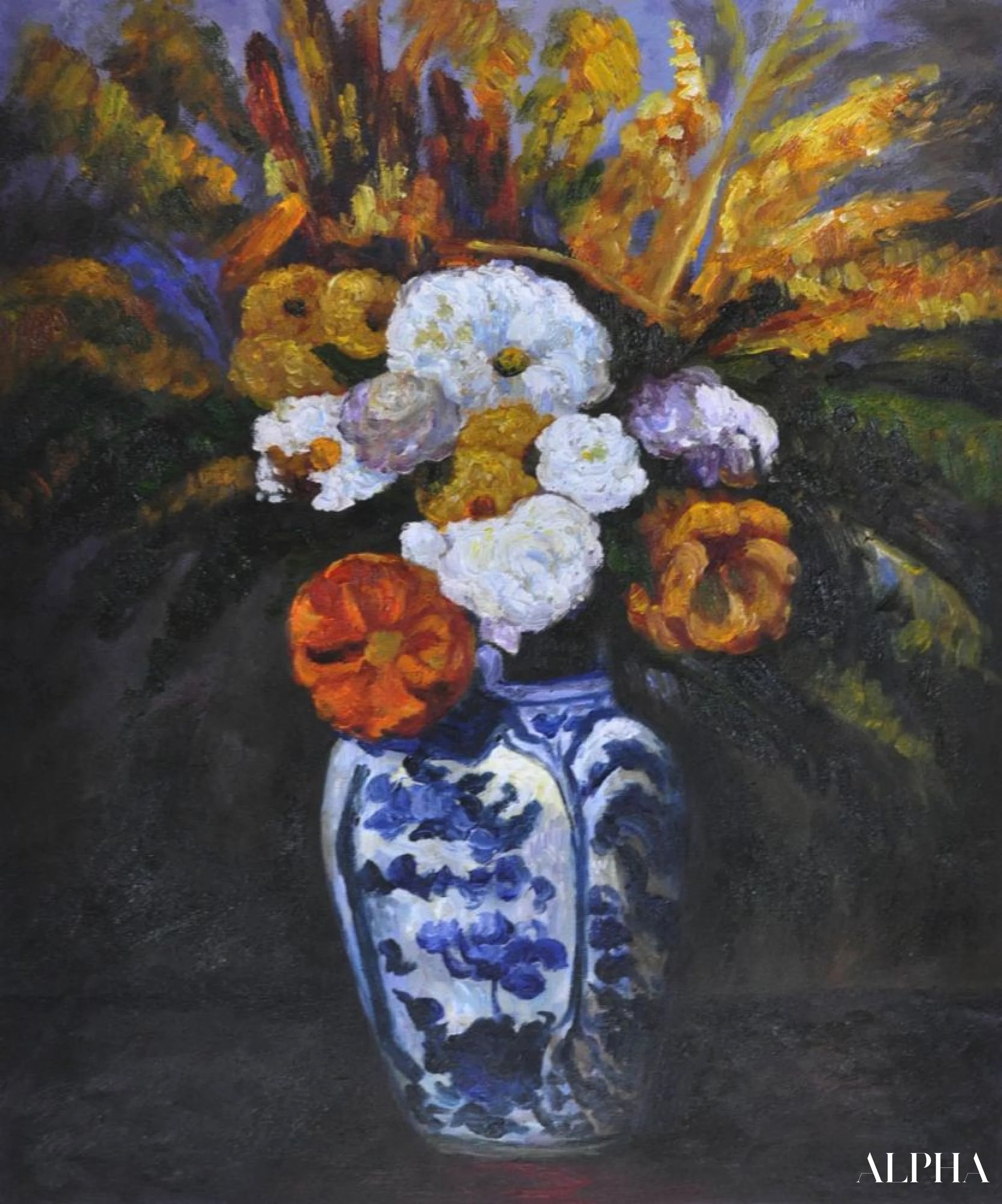 Bouquet de dahlias dans le vase de porcelaine - Paul Cézanne - Reproductions de tableaux et peintures haut de gamme