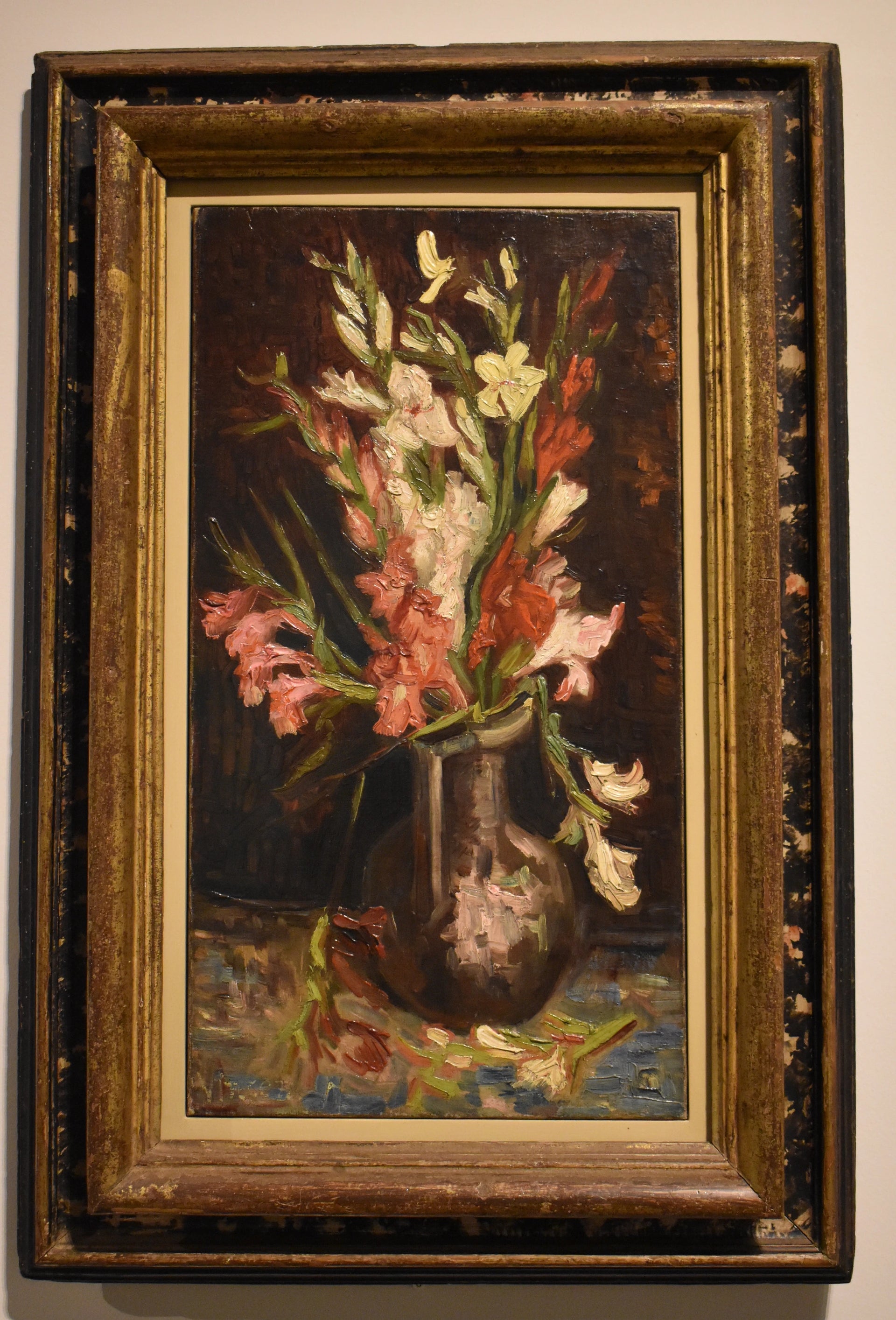 Bouquet de glaïeuls F248b — toile de Vincent van Gogh photographiée au musée Granet, fleurs rouges, roses et blanches