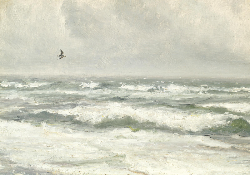 Briser les vagues par une journée grise. - Michael Peter Ancher