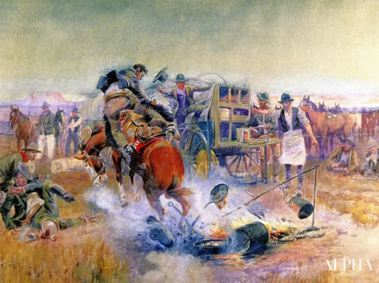 Bronc au petit déjeuner - Charles Marion Russell - Reproductions de tableaux et peintures haut de gamme