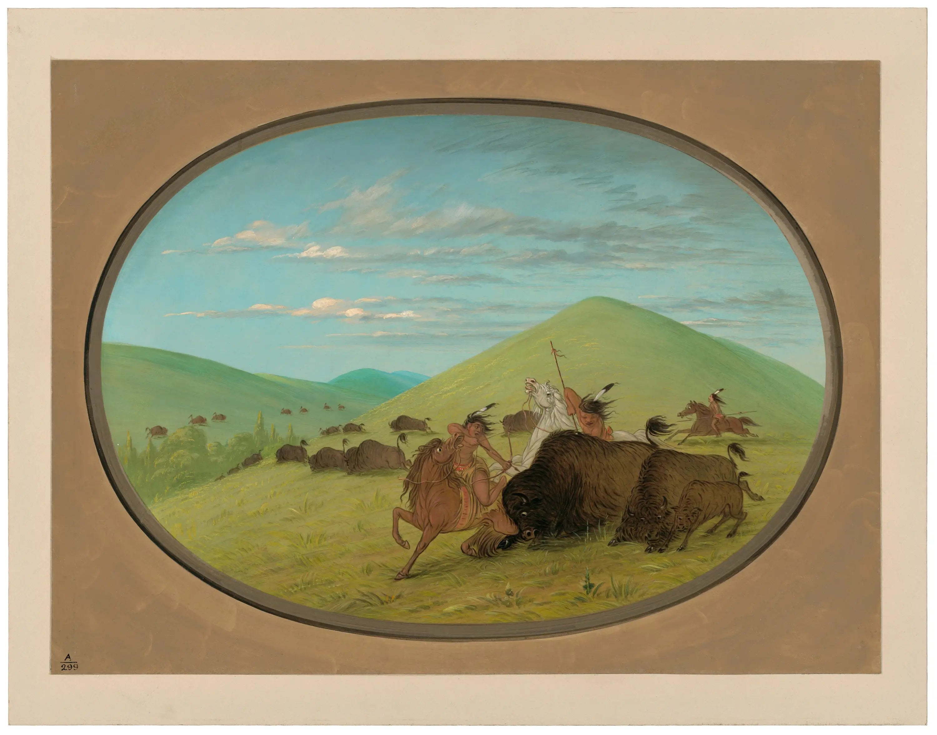 Buffalo Chase – Les taureaux protègent leurs veaux - George Catlin - Alpha Reproduction