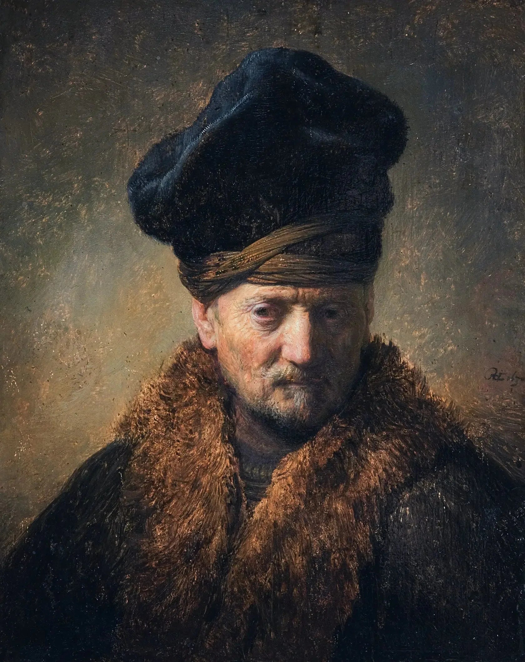 Buste d'un vieil homme avec un chapeau en fourrure - Rembrandt image 1 copie de tableau peinte à la main