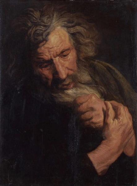 Buste de vieillard croisant les mains et se tirant la barbe - Jacob Jordaens