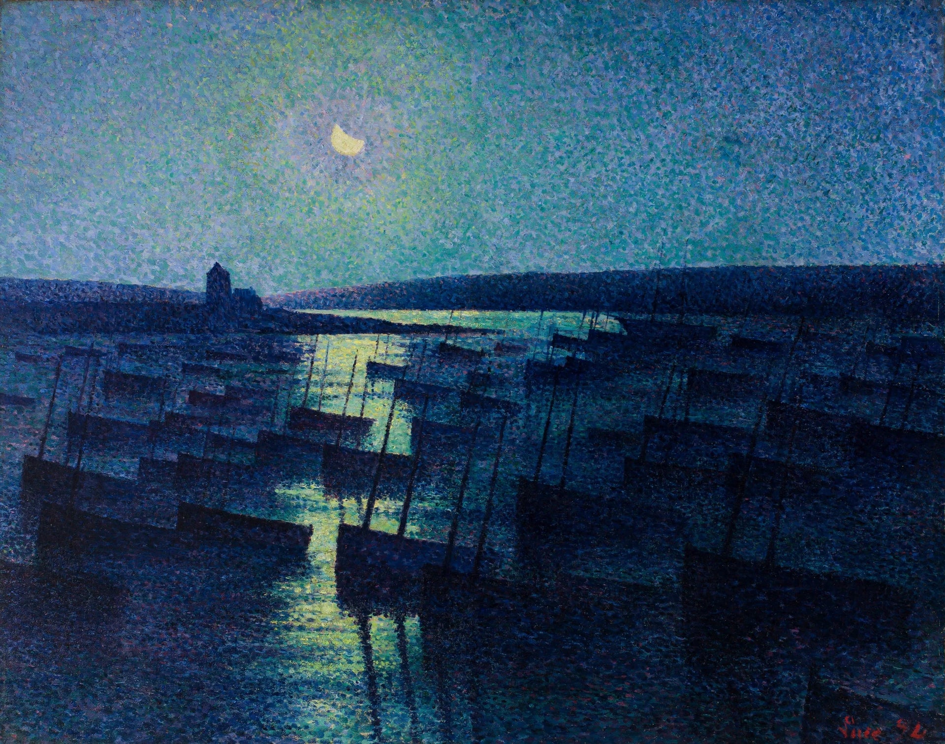 Camaret, clair de lune et bateaux de pêche - Maximilien Luce image 1 reproduction d’œuvre d’art à l’huile