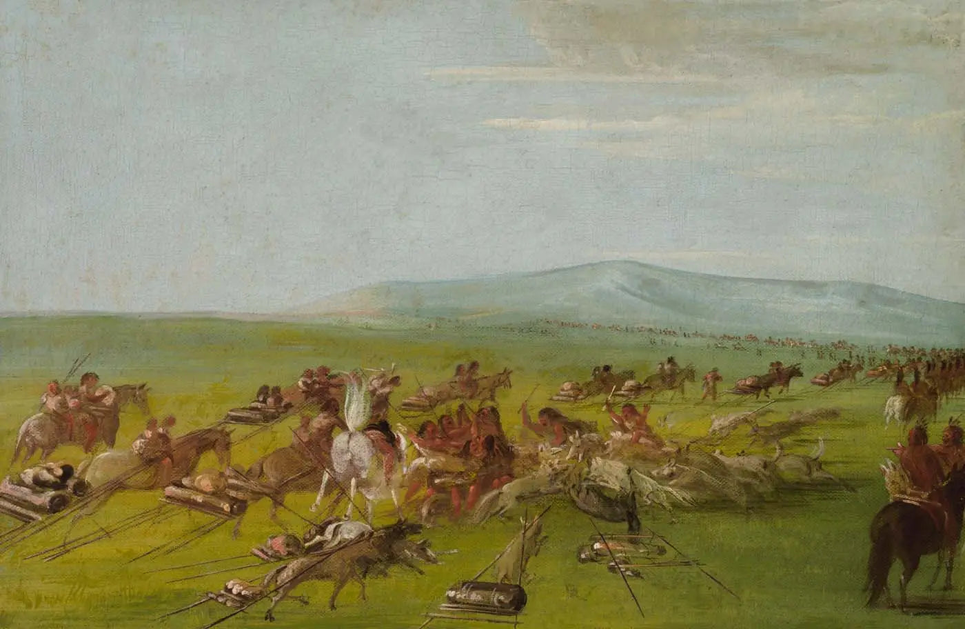 Campement Comanche en mouvement combat de chiens en route - George Catlin - Alpha Reproduction