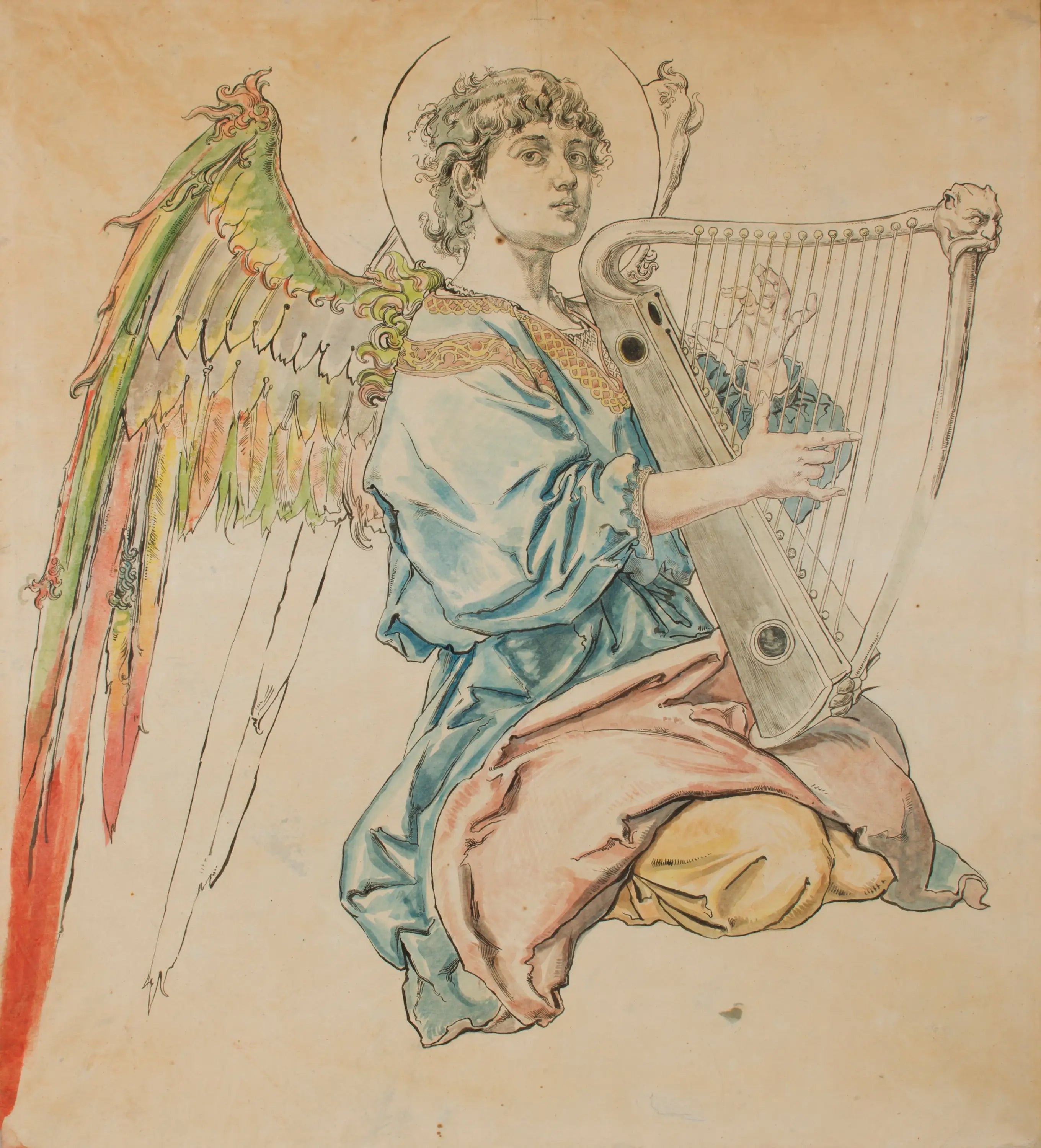 Carton pour la polychromie de l’église Sainte-Marie – Figure d’un ange jouant du luth - Jan Matejko - Alpha Reproduction