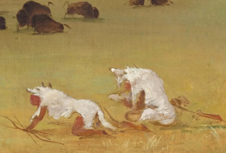 كاتلين ومرشده الهندي يقتربان من البيسون تحت جلود الذئب الأبيض - جورج كاتلين