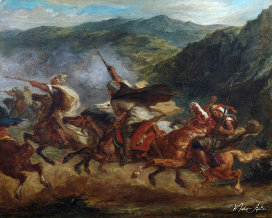 Cavalerie arabe s'exerçant à une charge - Eugène Delacroix - Reproductions de tableaux et peintures haut de gamme