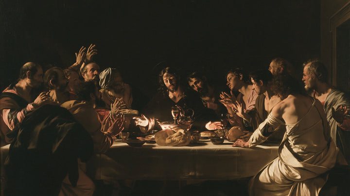 Cène du pain et du vin en clair-obscur — Peinture à l’huile sur commande