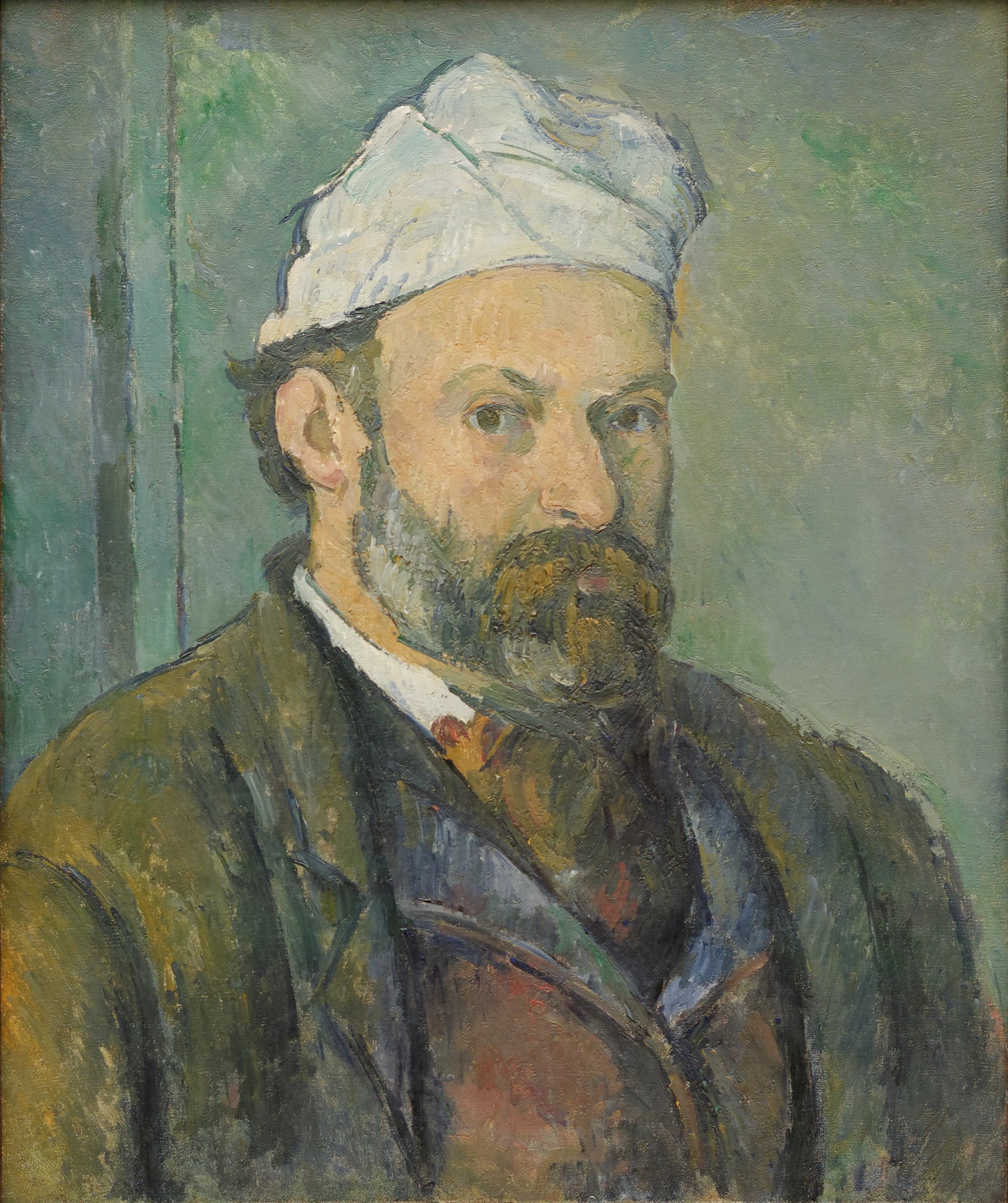 Portrait de l’artiste au bonnet blanc, 1881–1882, Paul Cézanne, Neue Pinakothek – reproduction peinture à l’huile sur toile